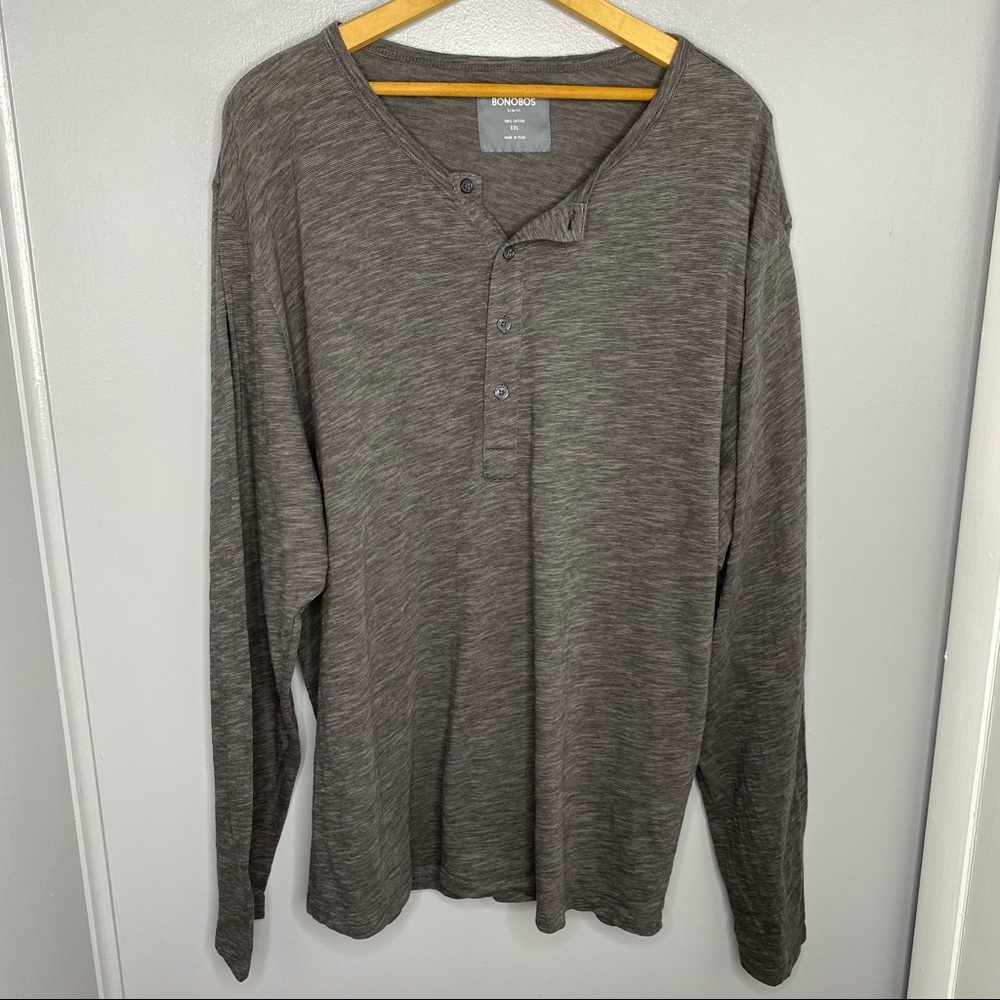 BONOBOS Slim Fit Gray Henley Shirt